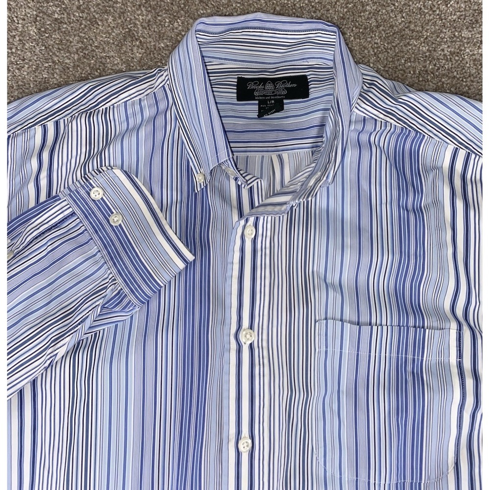 Brooks Brothers All Egyptian Cotton Button Down Shirt Men L Blue Stripped Preppy